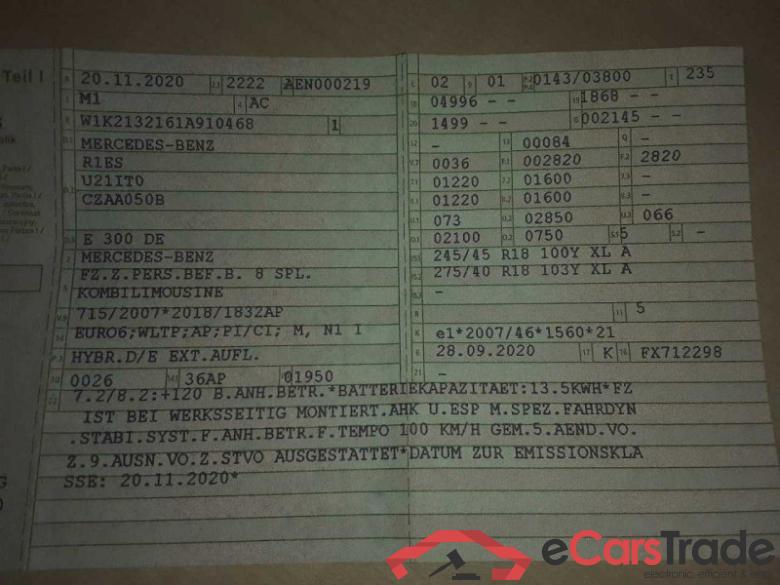 Mercedes-Benz E -Klasse T-Modell (BM 213)(06.2016->) DE - Kb5 E 300 de EU6d, T de Avantgarde (EURO 6d), (Facelift) 2020 - 2023 #3
