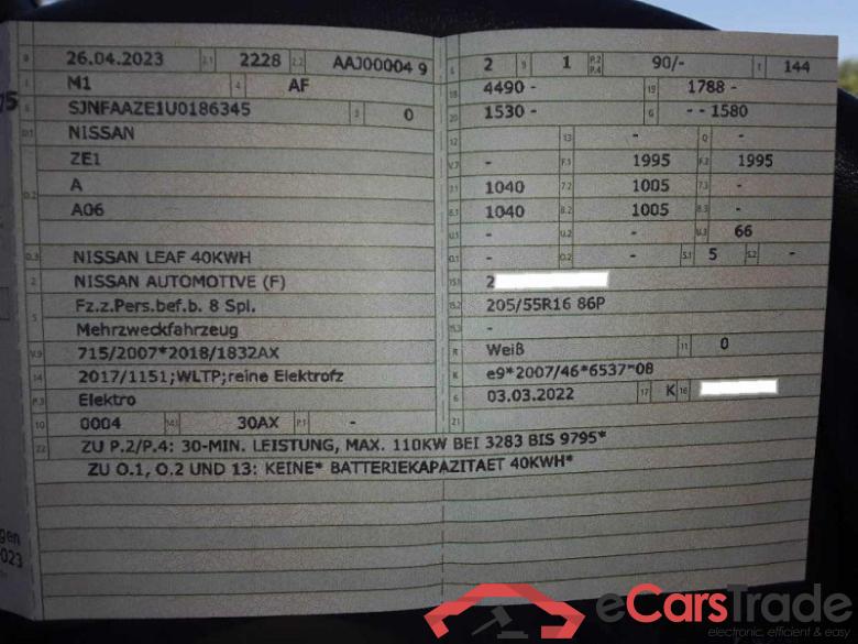 Nissan Leaf (ZE1)(10.2017->) DE - LimS5 40 kWh, ZE1, 2019 - 2022 #6