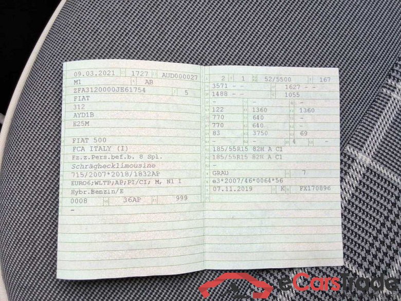 Fiat 500 (150) Cabrio (2009->) DE - Ca2 1.0 Mild Hybrid EU6d, Lounge S&S (EURO 6d), (Facelift) 2020 - 2021 #5